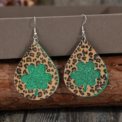 Leopard Hollowed Leather Teardrop Earrings - Korvel