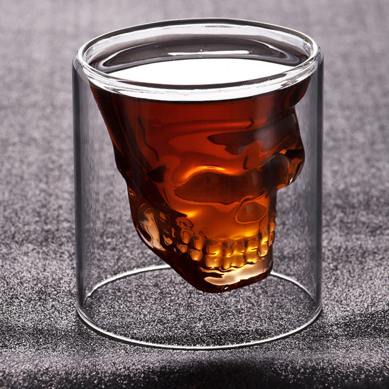 Double layered skull glass, creative bar glass, transparent insulated water glass, skull glass, beer glass, imprisoning pirates - Korvel