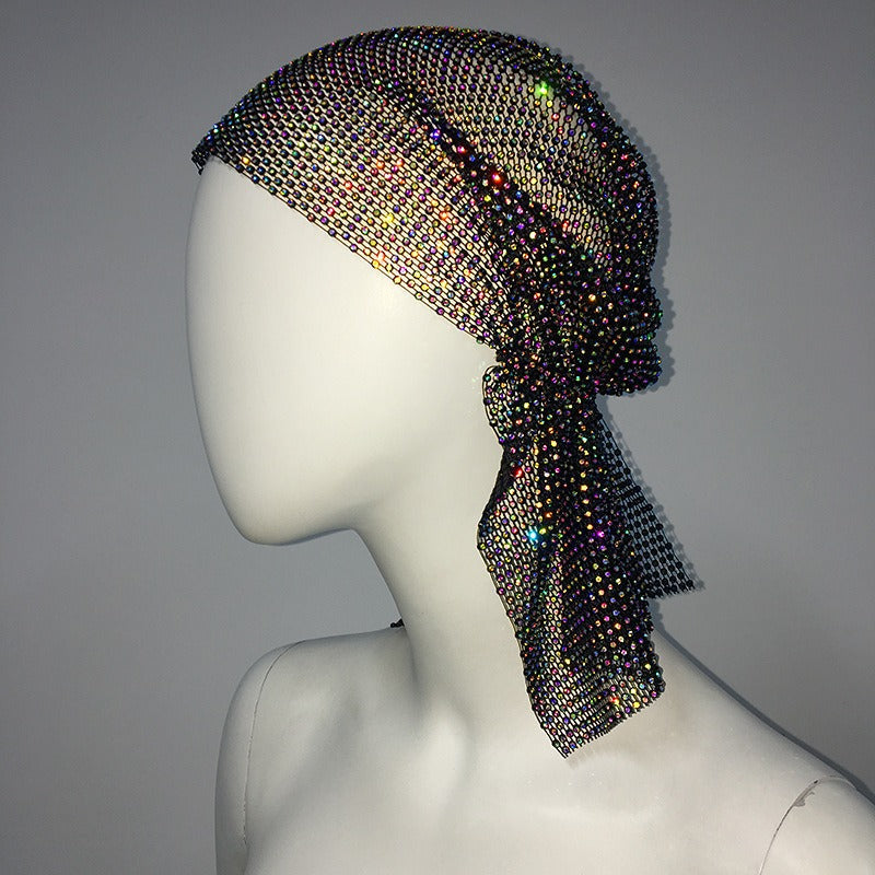 Mesh Rhinestone Elastic Hair Band Headband Outdoor Fashion Headwear Fishing Net Hat - Korvel