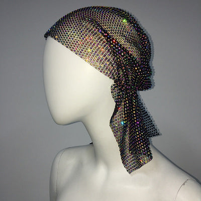 Mesh Rhinestone Elastic Hair Band Headband Outdoor Fashion Headwear Fishing Net Hat - Korvel