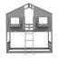 Twin over Twin House Bunk Bed with Roof , Window, Window Box, Door , with Safety Guardrails and Ladder, Grey - Korvel