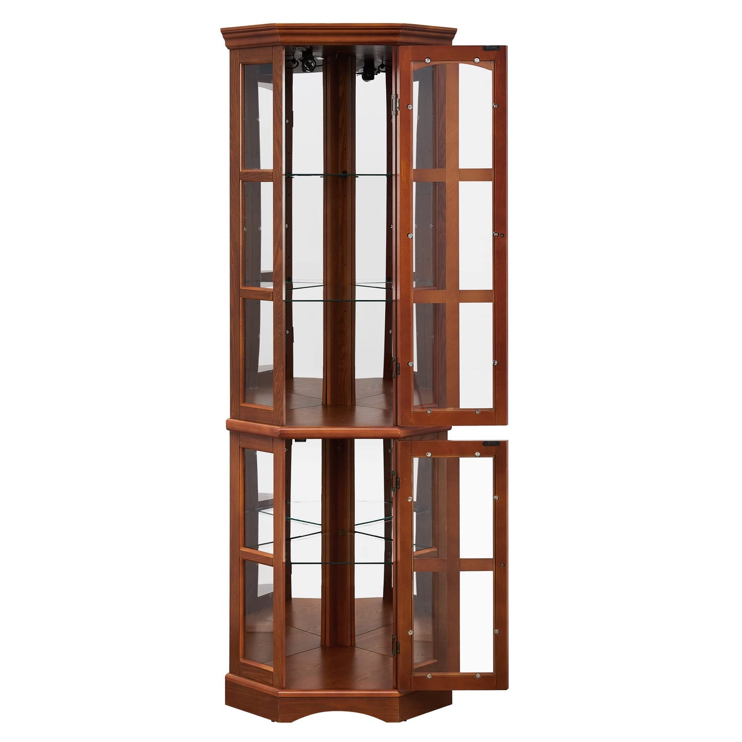 Corner Curio Cabinet with 5 Shelves and Lighting System, Oak(E26 light bulb not included) - Korvel