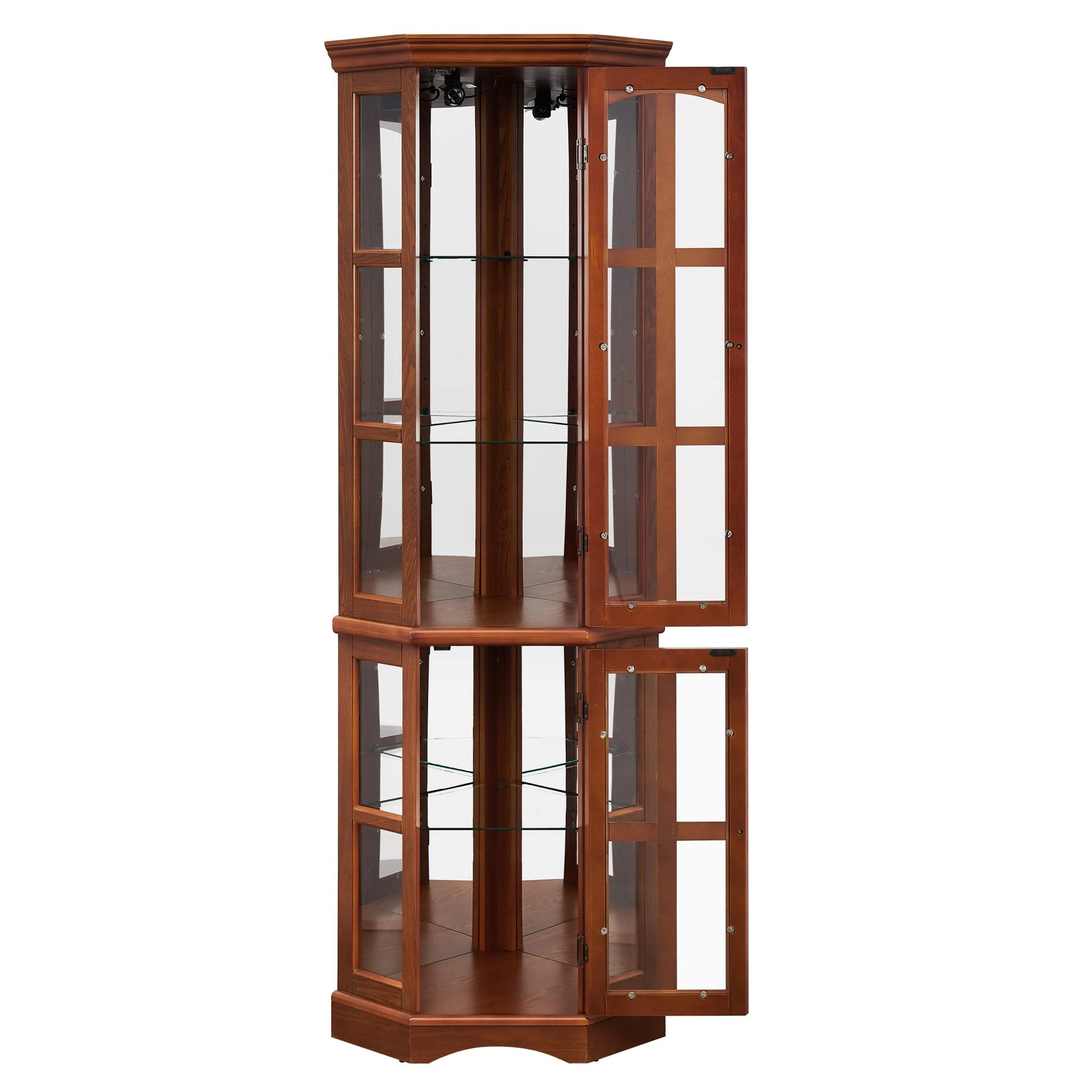 Corner Curio Cabinet with 5 Shelves and Lighting System, Oak(E26 light bulb not included) - Korvel
