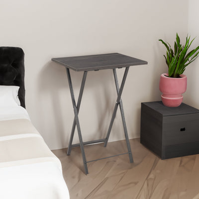 Folding office desk TV tray table set of 4 TV trays with storage rack wooden folding TV tray foldable snack table, rural gray - Korvel