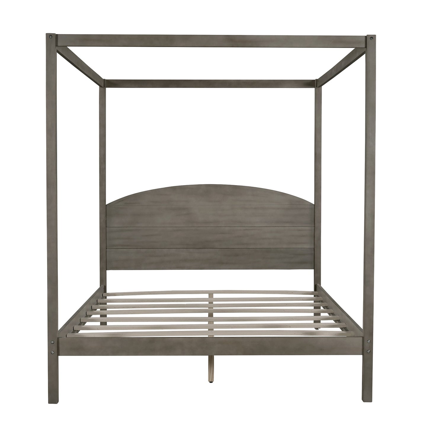 Elegant Queen Size Canopy Platform Bed with Headboard - Brown Wash