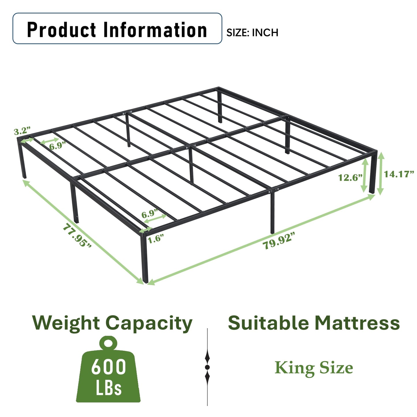 Cadre de lit en métal king size premium