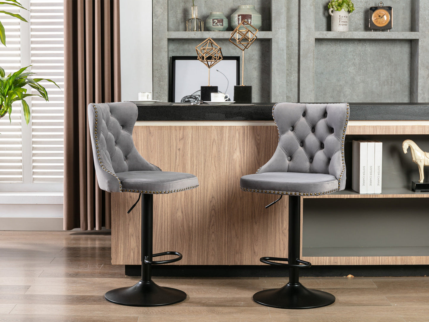 Gray,Set of 2 25-33 Inch,17.7 inch base, Modern Upholstered Bar Stools with Backs Comfortable Tufted for Home Pub and Kitchen - Korvel