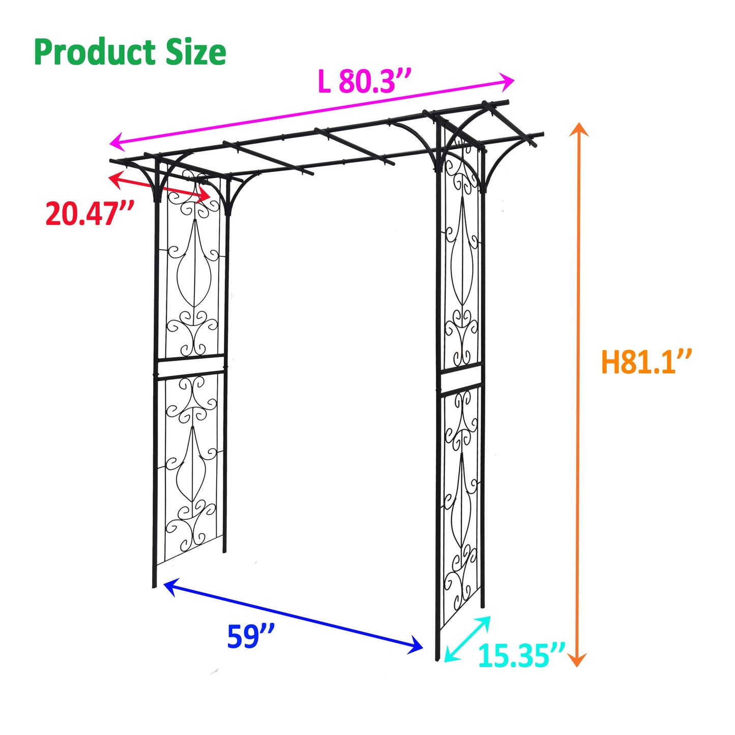 Metal Garden Arch L80.3'' x W20.47'' x H81.1'' Climbing Plants Support Rose Arch Outdoor Black - Korvel