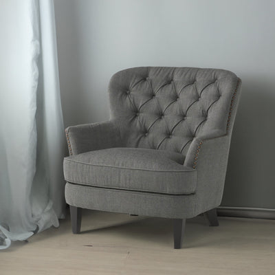 Modern grey fabric club chair and Ottoman set, stylish cushioned armchair, paired with Ottoman style - Korvel