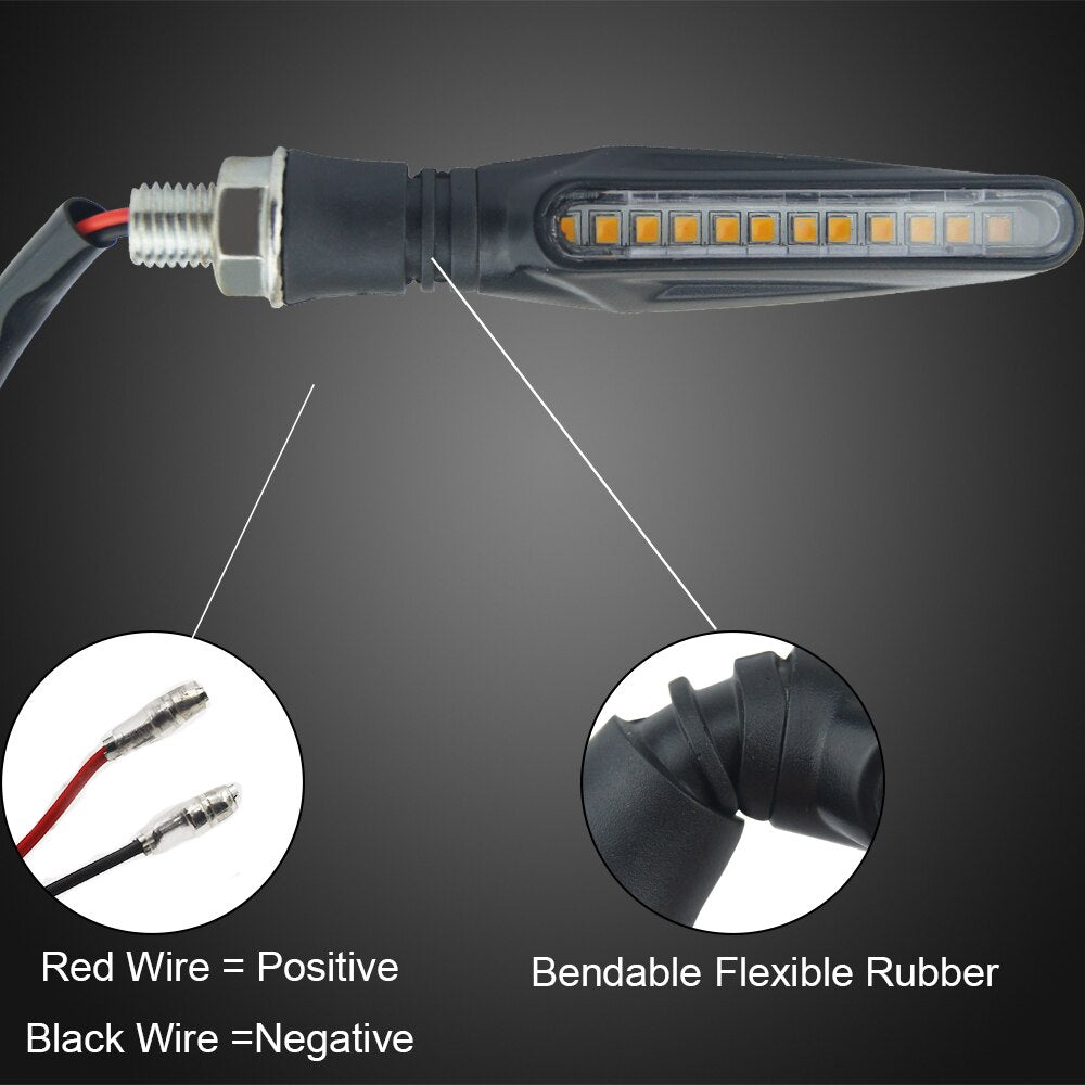 2PCS LED Motorcycle Turn Signals Light 12 SMD Tail Flasher Flowing Water Blinker IP68 Bendable Motorcycle Flashing Lights - Korvel