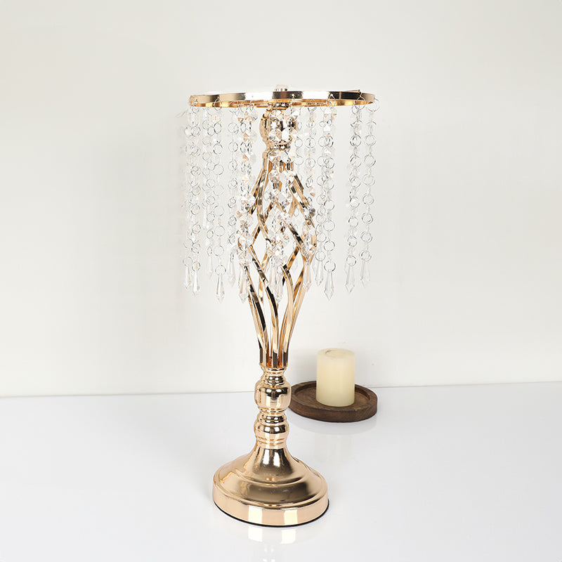 Wrought Iron Metal Flower Stand with Crystal Acrylic Beads Hanging Flower Arrangement, Gold-Plated Decoration for Wedding Tables - Korvel