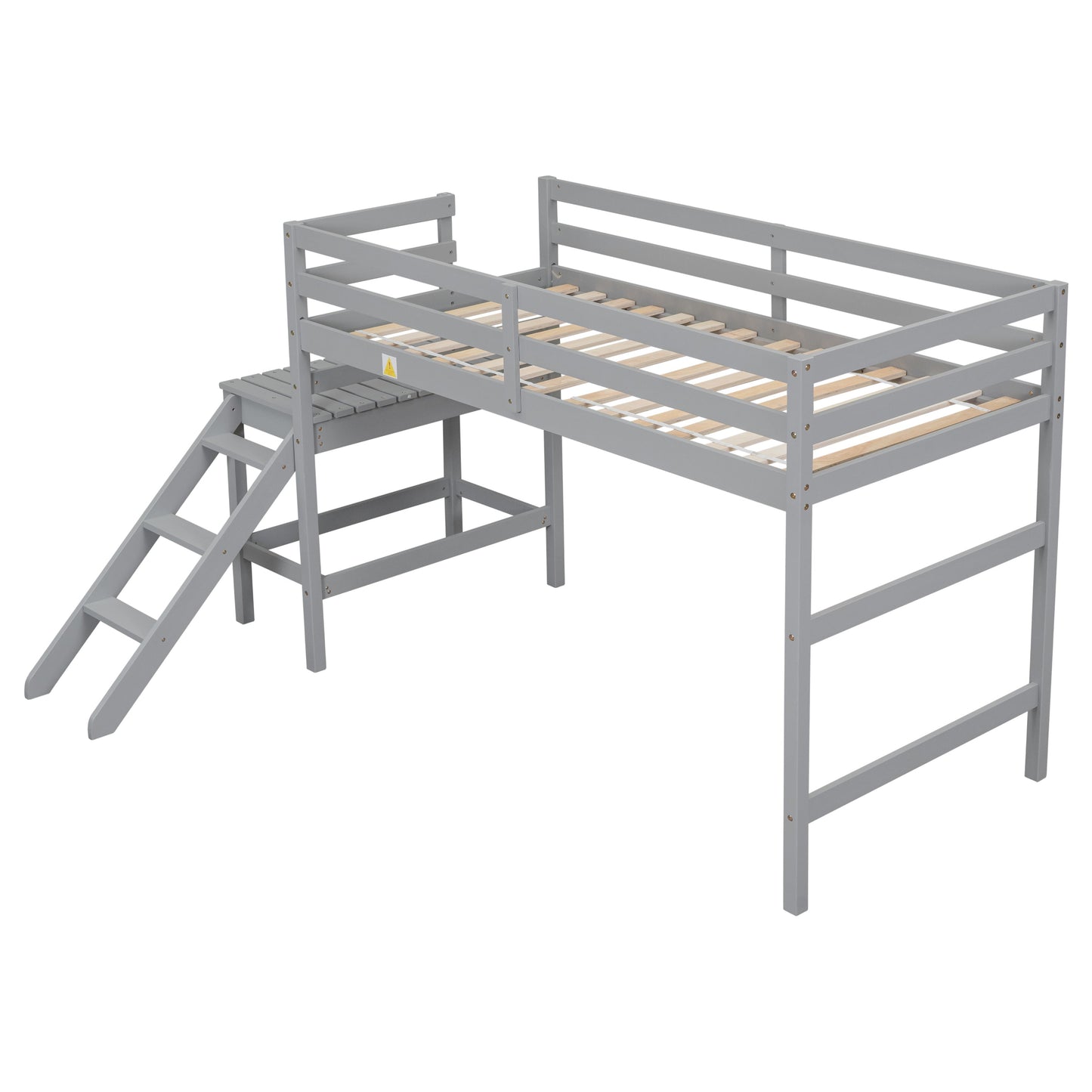Premium Twin Loft Bed with Platform and Ladder in Grey