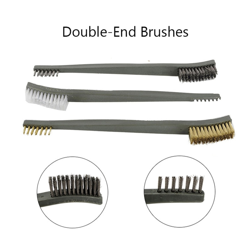 7pcs/Set 3pcs Steel Wire Brush + 4pcs Nylon Pick Set Universal Gun Hunting Cleaning Kit Tactical Rifle Pistol Gun Cleaning Tool - Korvel