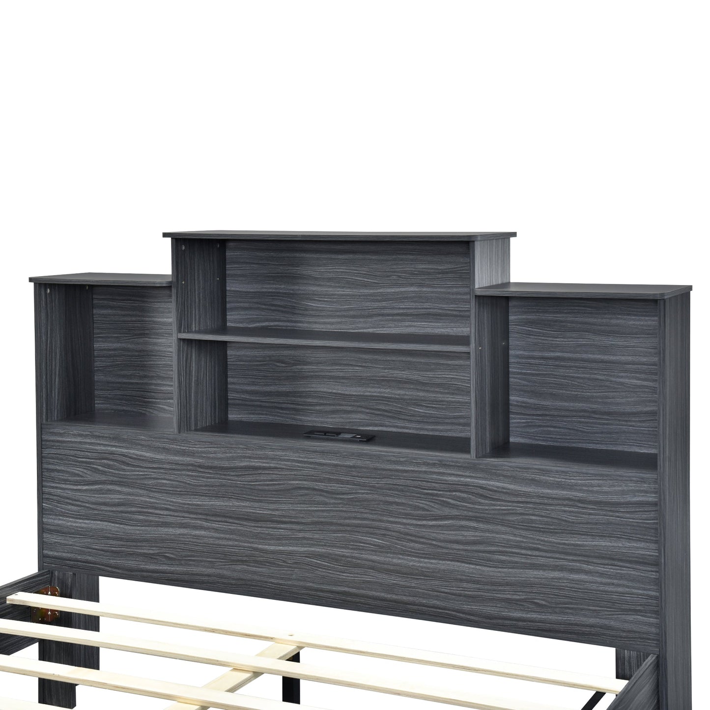 Queen Size Storage Platform Bed Frame with USB Charging - Gray