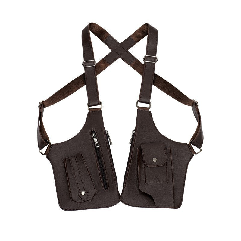 A medieval - style leather harness bag that is an anti - theft wallet, phone pouch, and suitable for men's Viking  cosplay. - Korvel