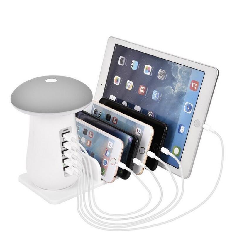 Multi Port Quick charger 3.0 Mushroom Lamp QC3.0 Charge for smart phone  Led Lamp USB Charging Station Dock - Korvel