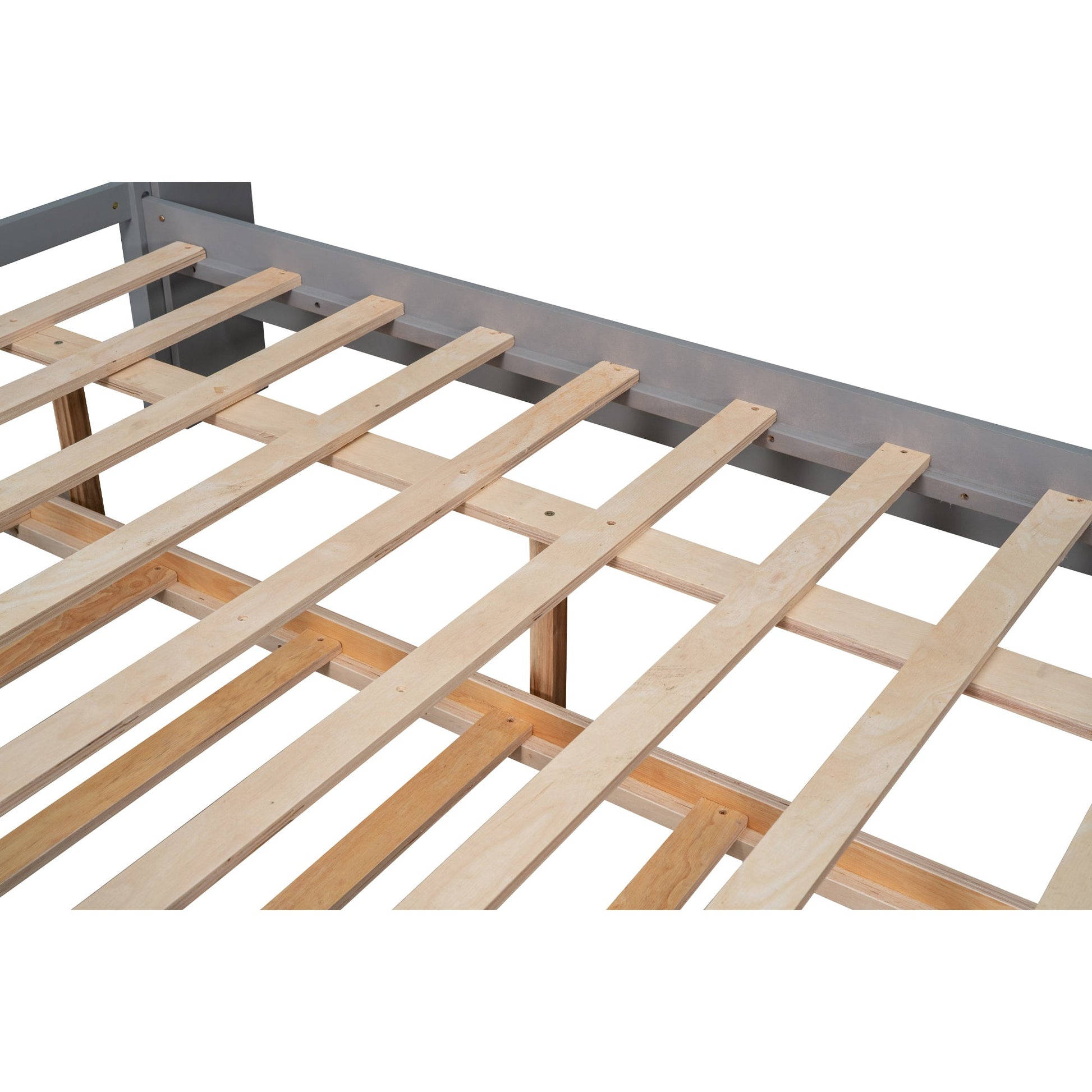 Full Size Platform Bed with Trundle and Shelves Gray - Korvel