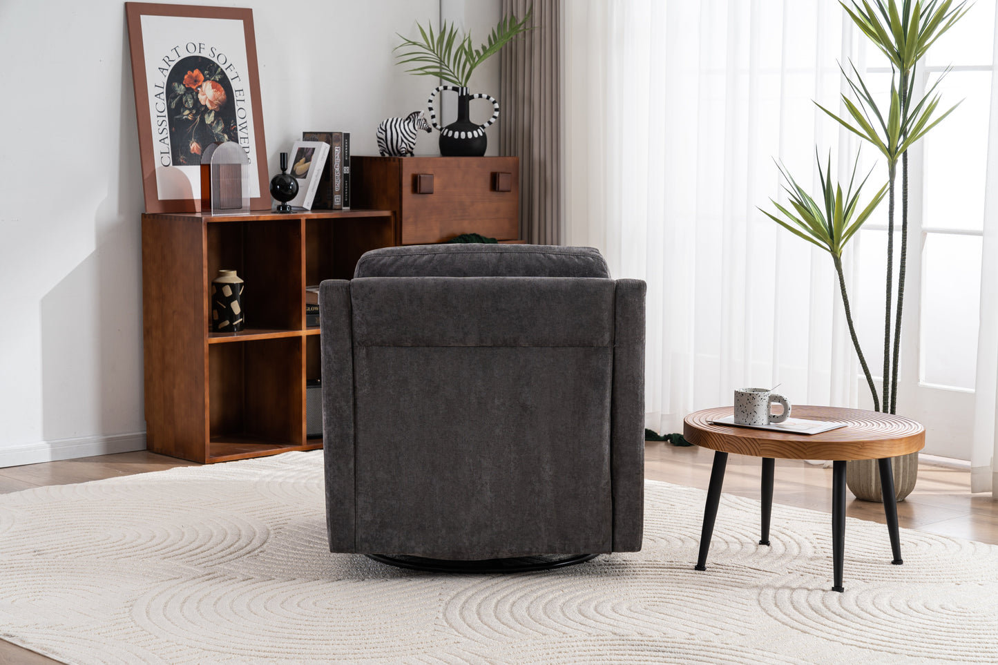 Fauteuil pivotant large avec coussin doux - Fauteuil moderne gris