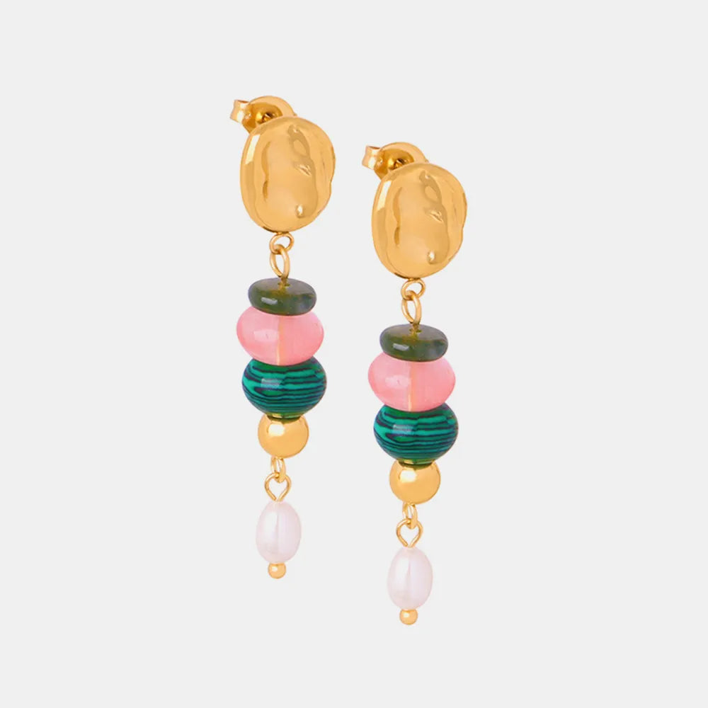 Natural Stone Freshwater Pearl Dangle Earrings - Korvel
