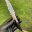Artisan Crafted Damascus Steel EDC Folding Knife with Colorful Bone Handle & Brass Inlay - Includes Leather Sheath - Korvel