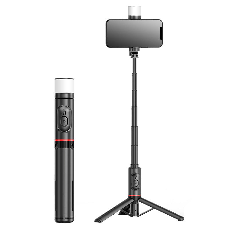Mobile Phone Bluetooth Selfie Stick with Rotating Fill Light and Hidden Tripod Live Streaming Stand - Korvel