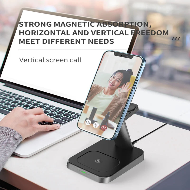 15W 3 In 1 Magnetic Wireless Charger Fast Charge Desktop Dock For iPhone 13 12 Pro Max Mini Airpods Apple Watch 7 6 5 4 3 Stand - Korvel