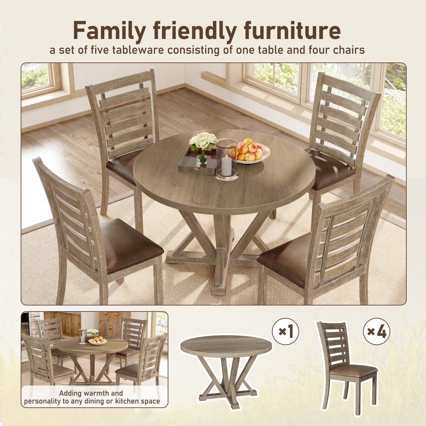 Set of 2 Modern Farmhouse Dining Chairs - Distressed Solid Wood