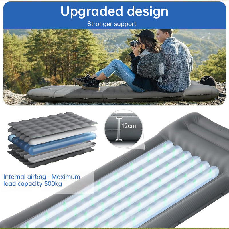 Outdoor thicken self-inflating camping mattress: ultralight, with built-in pump, ideal for travel, hiking, fishing. - Korvel