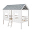 Twin Size Low Loft House Bed with Roof and Two Front Windows White - Korvel