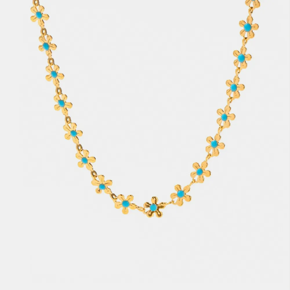 Flower blue drip oil niche light luxury necklace - Korvel