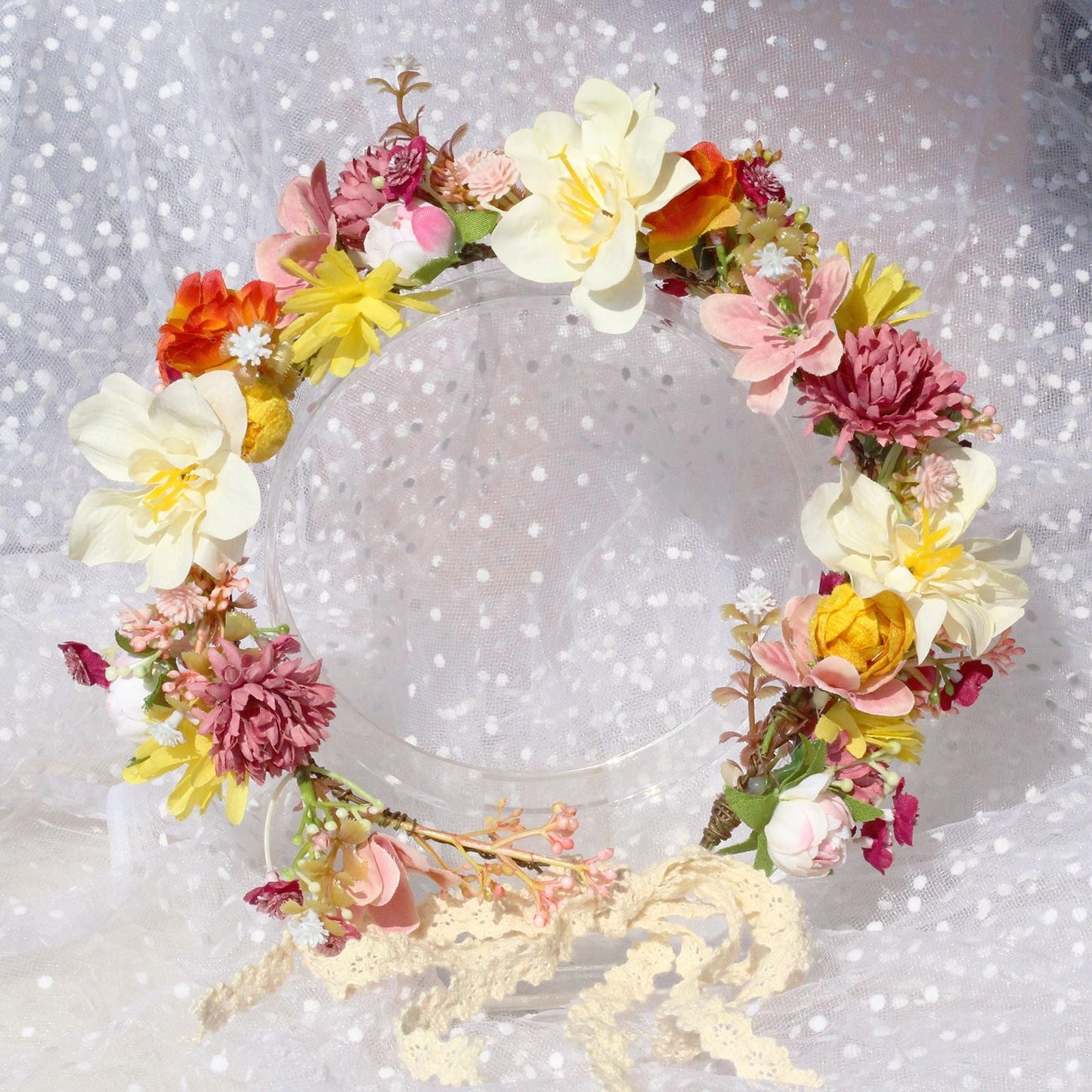 Autumn Flower Wreath Headwear Handmade Fabric Headflower Wedding Headband Bridal Ladies Scenic Photography Flower Wreath - Korvel