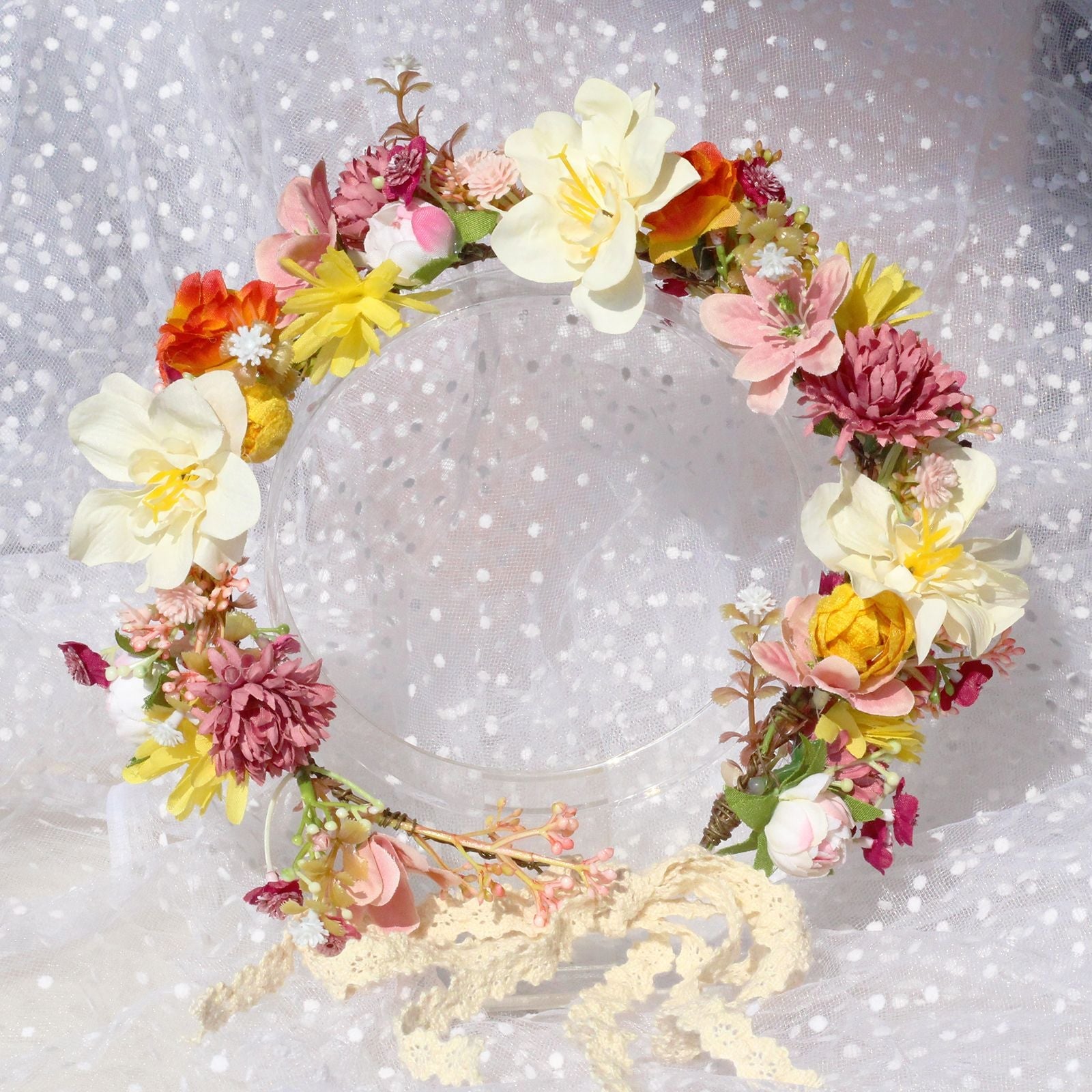 Autumn Flower Wreath Headwear Handmade Fabric Headflower Wedding Headband Bridal Ladies Scenic Photography Flower Wreath - Korvel