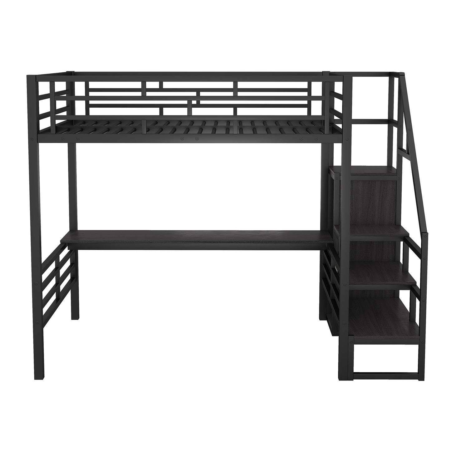 Cama loft de metal de tamaño completo con escritorio y opciones de almacenamiento