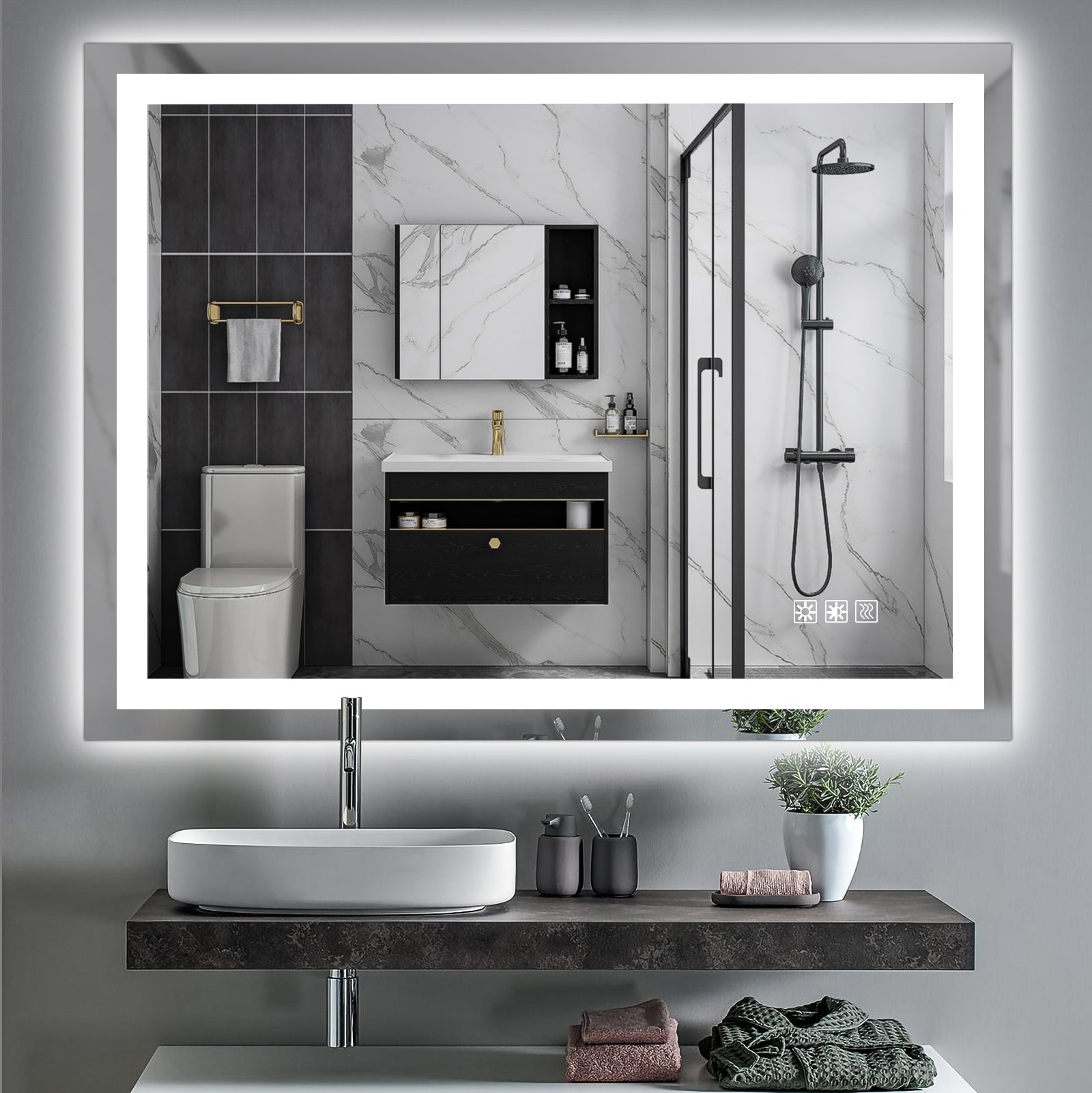 LED Bathroom Mirror 48x 36 Inch with lights, anti-Fog & Dimming Led Bathroom Vanity Mirror - Korvel