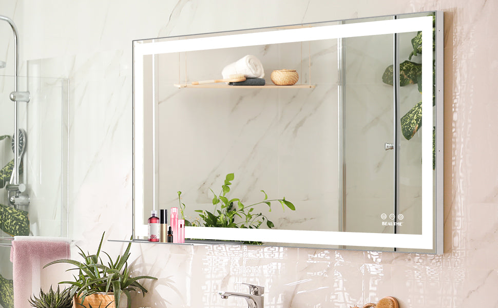 48x24 inch LED bathroom makeup mirror wall mounted adjustable light anti fog touch switch with memory intelligent large bathroom - Korvel