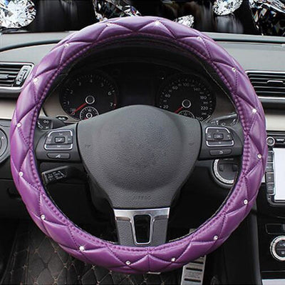 Leather Steering Wheel Covers Crystal Studded Rhinestone Car Steering-Wheel Cover Cases Pink Car Interior Accessories For Girls - Korvel