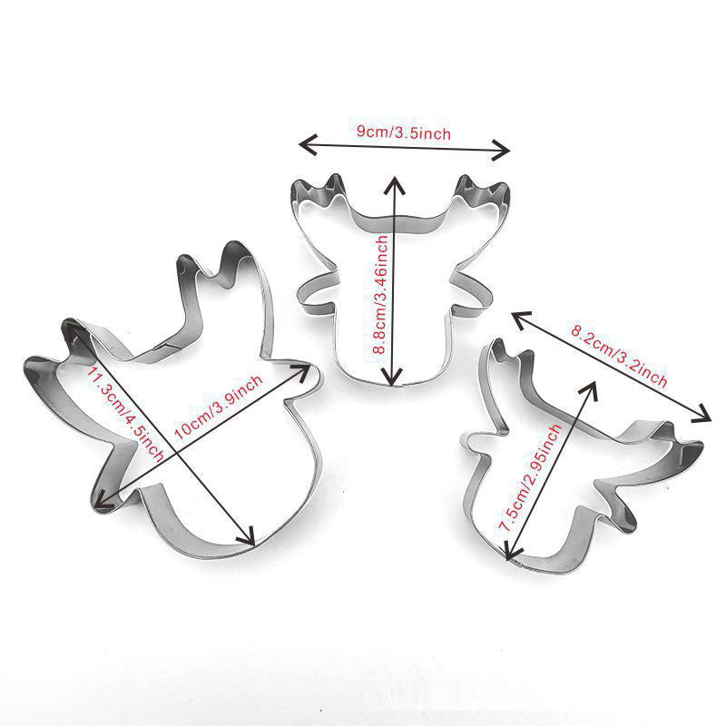 Christmas baked goods reindeer 3-piece set stainless steel biscuit mold Christmas reindeer cookie cutter set - Korvel