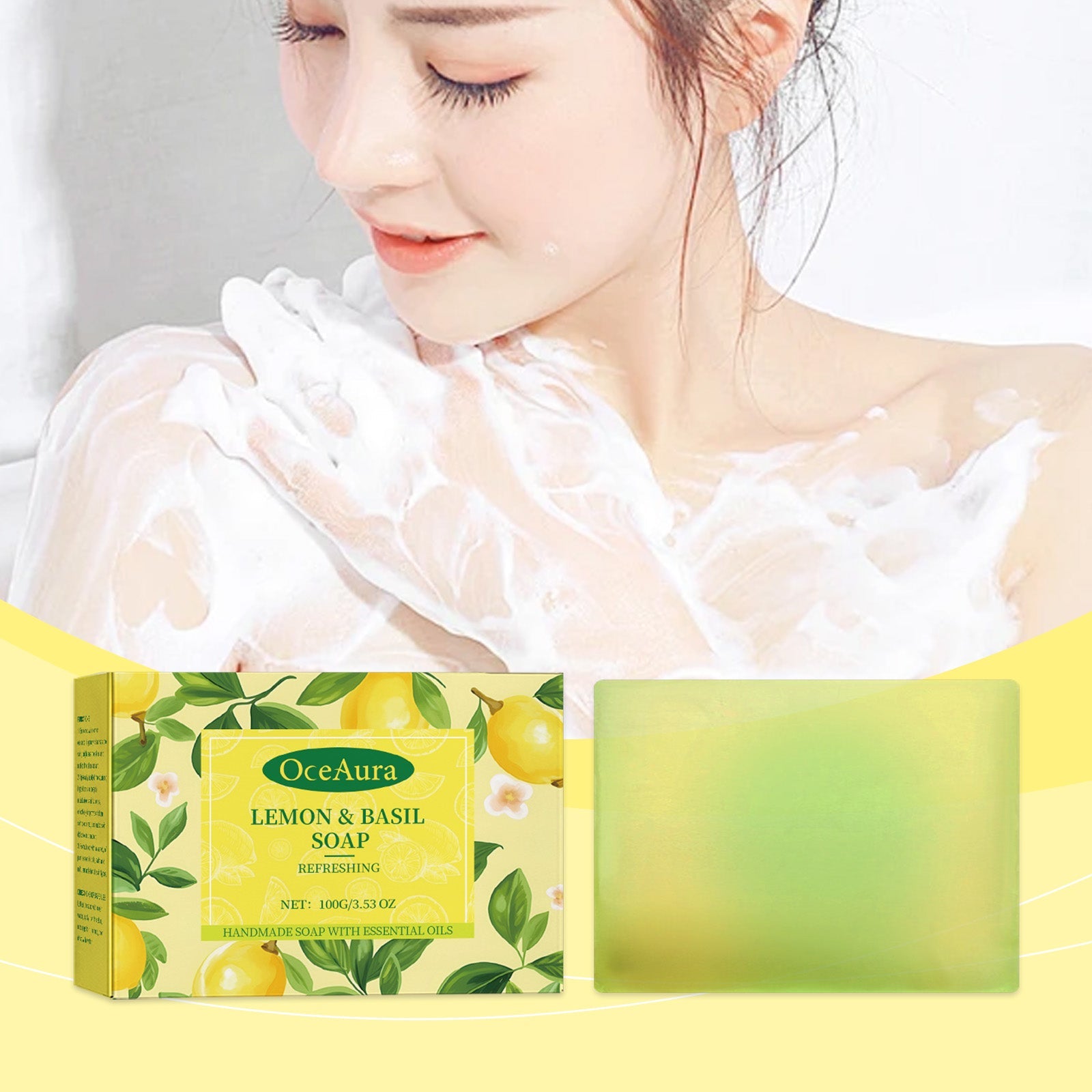 Lemon Refreshing Basil Soap Gently Cleanses Skin, Refreshing Pores, Tender Body Soap For Refreshing Bath - Korvel