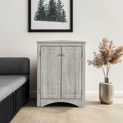 Oak Triangle Bathroom Storage Cabinet with Adjustable Shelves, Freestanding Floor Cabinet for Home Kitchen - Korvel