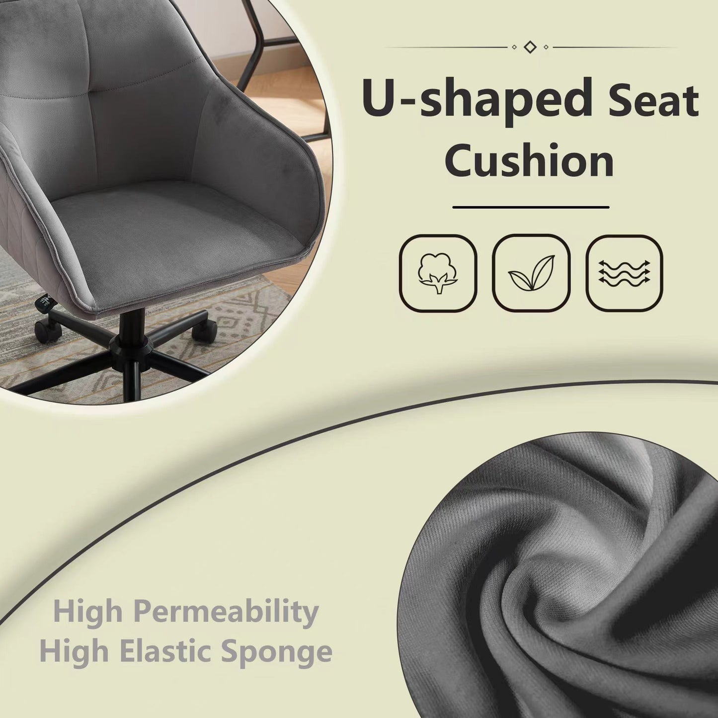 Velvet Office Desk Chair, Modern Home Desk Chair with Wheels , Vanity Chairs for Living Room, Bedroom,Study Room - Korvel