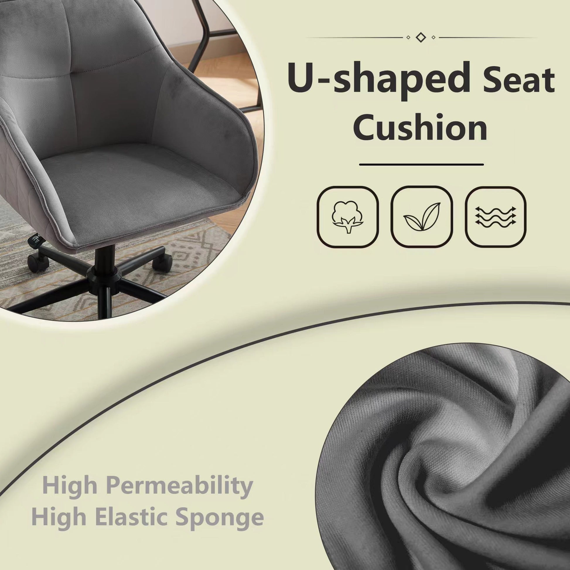 Velvet Office Desk Chair, Modern Home Desk Chair with Wheels , Vanity Chairs for Living Room, Bedroom,Study Room - Korvel