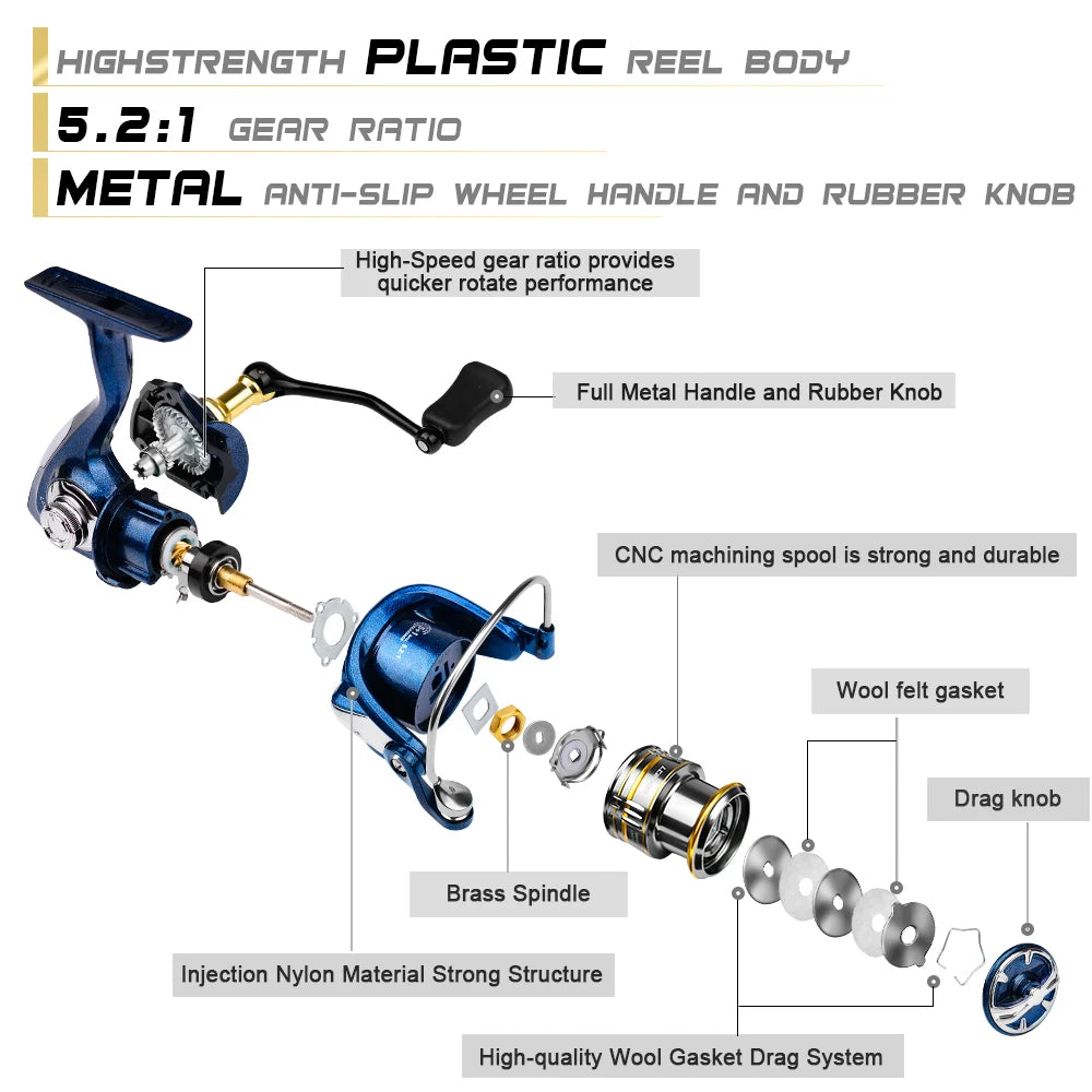 1pc metal spinning wheel speed ratio 5.2:1, far into Luya wheel can be sea fishing boat fishing outdoor fishing gear - Korvel