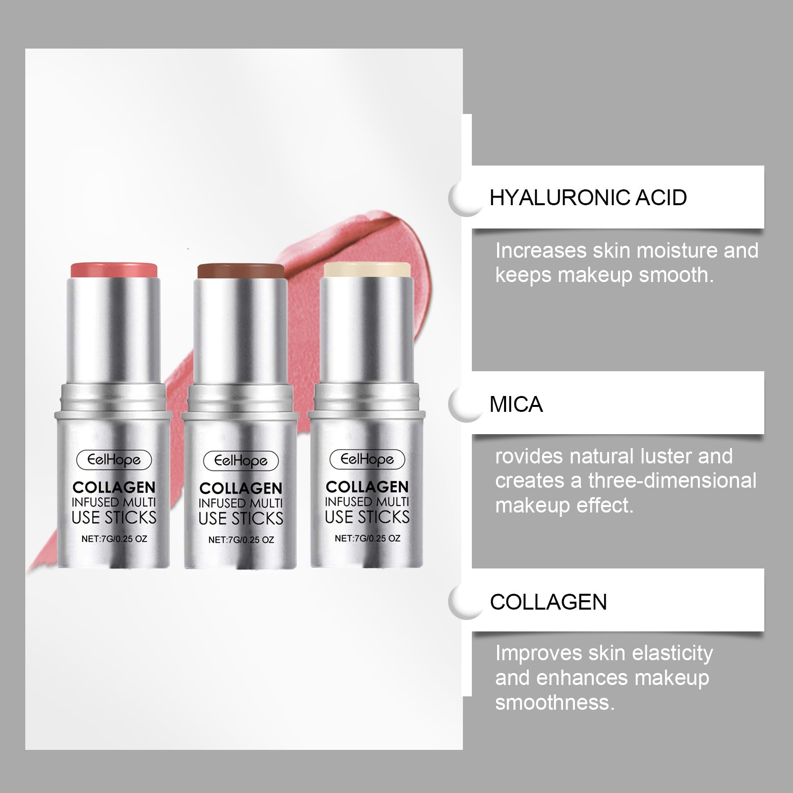 Collagen Makeup Stick Moisturizes Natural Multicolor Blush Stick - Korvel