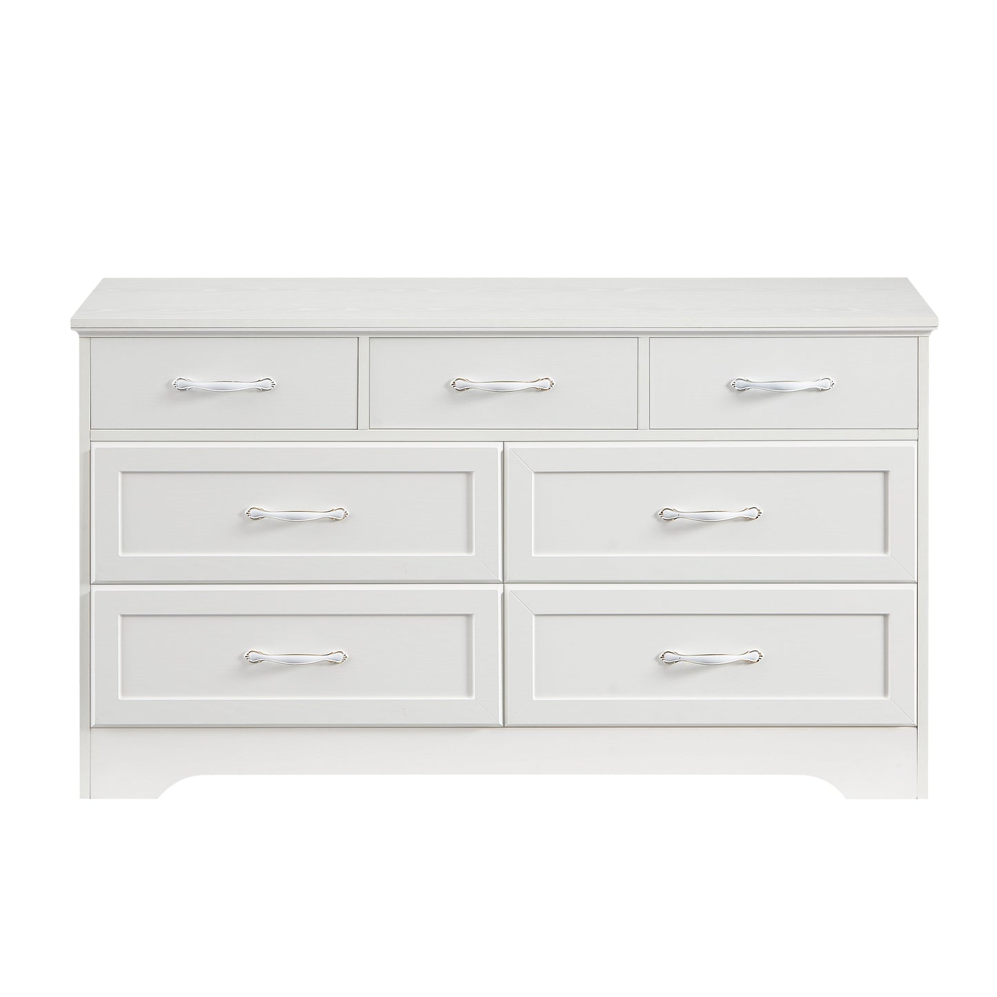 Modern 3 Drawer Bedroom Chest of Drawers with 7 Drawers Dresser Clothes Organizer -Metal Pulls White, 47.6″L x 15.7″W x 26.6″H - Korvel