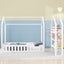 Full Size Wood House Bed with Fence and Detachable Storage Shelves, White - Korvel