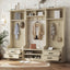 Four in one detachable hall tree with drawers and cabinets, 7 hooks, multifunctional corridor hangers, antique beige shoe stools - Korvel