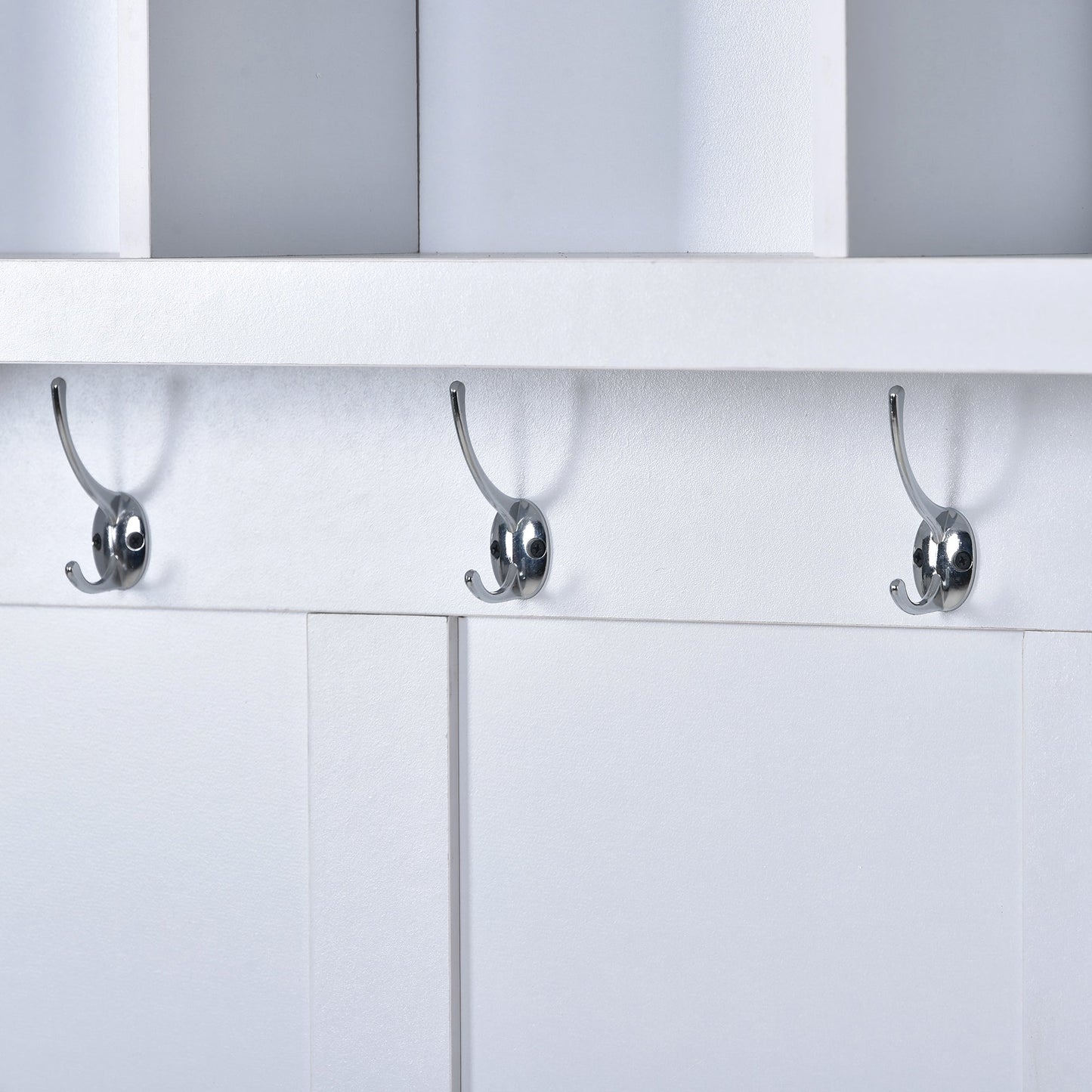 U-Can Hall Tree with 6 Hooks  Coat Hanger Entryway Bench Storage Bench (White) - Korvel