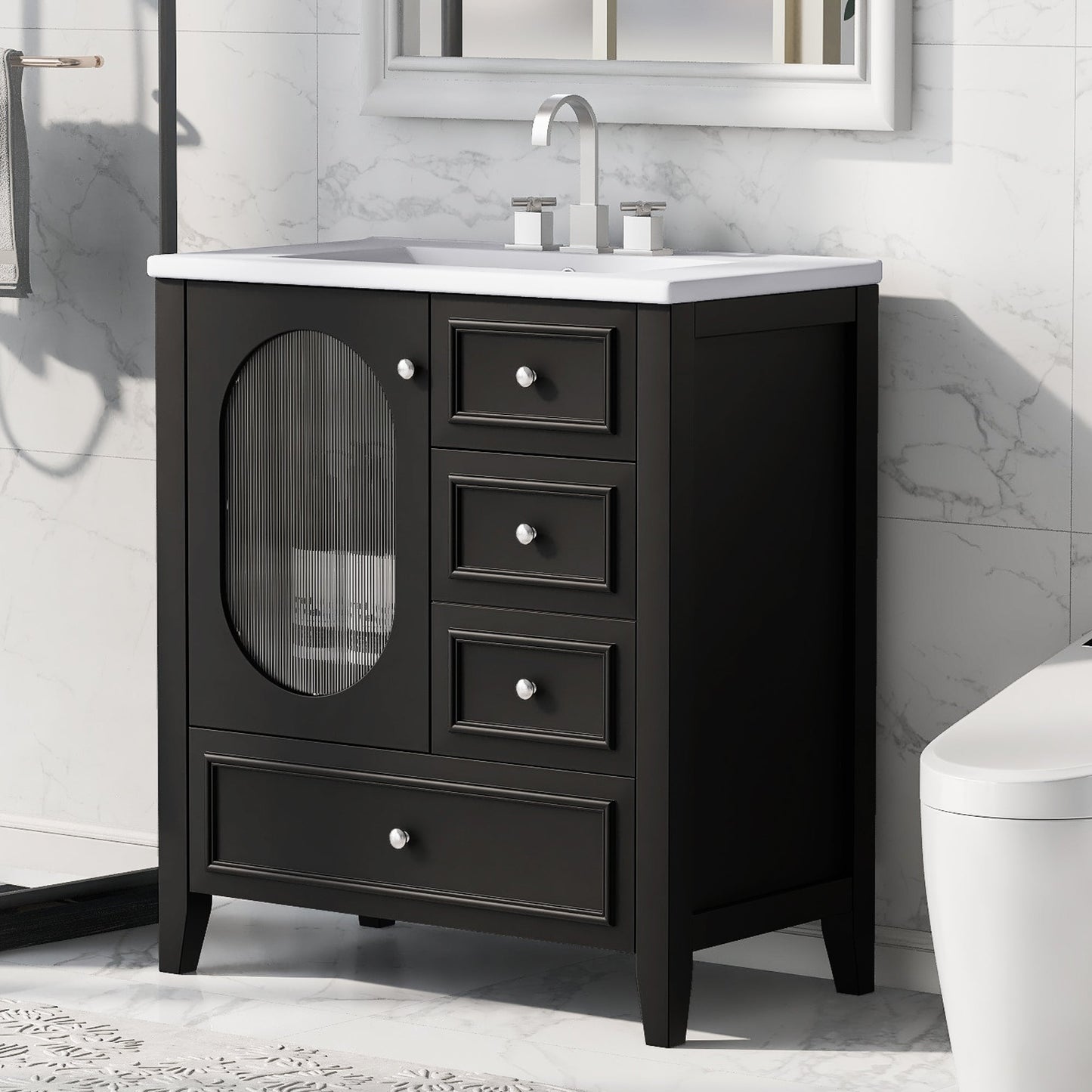 Meuble de salle de bain noir de 30" avec évier et rangement