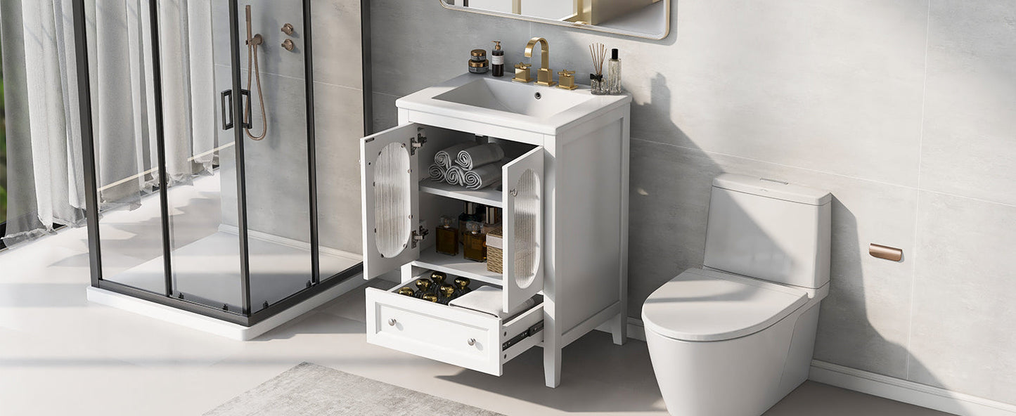Meuble de salle de bain blanc de 24" avec lavabo et rangement