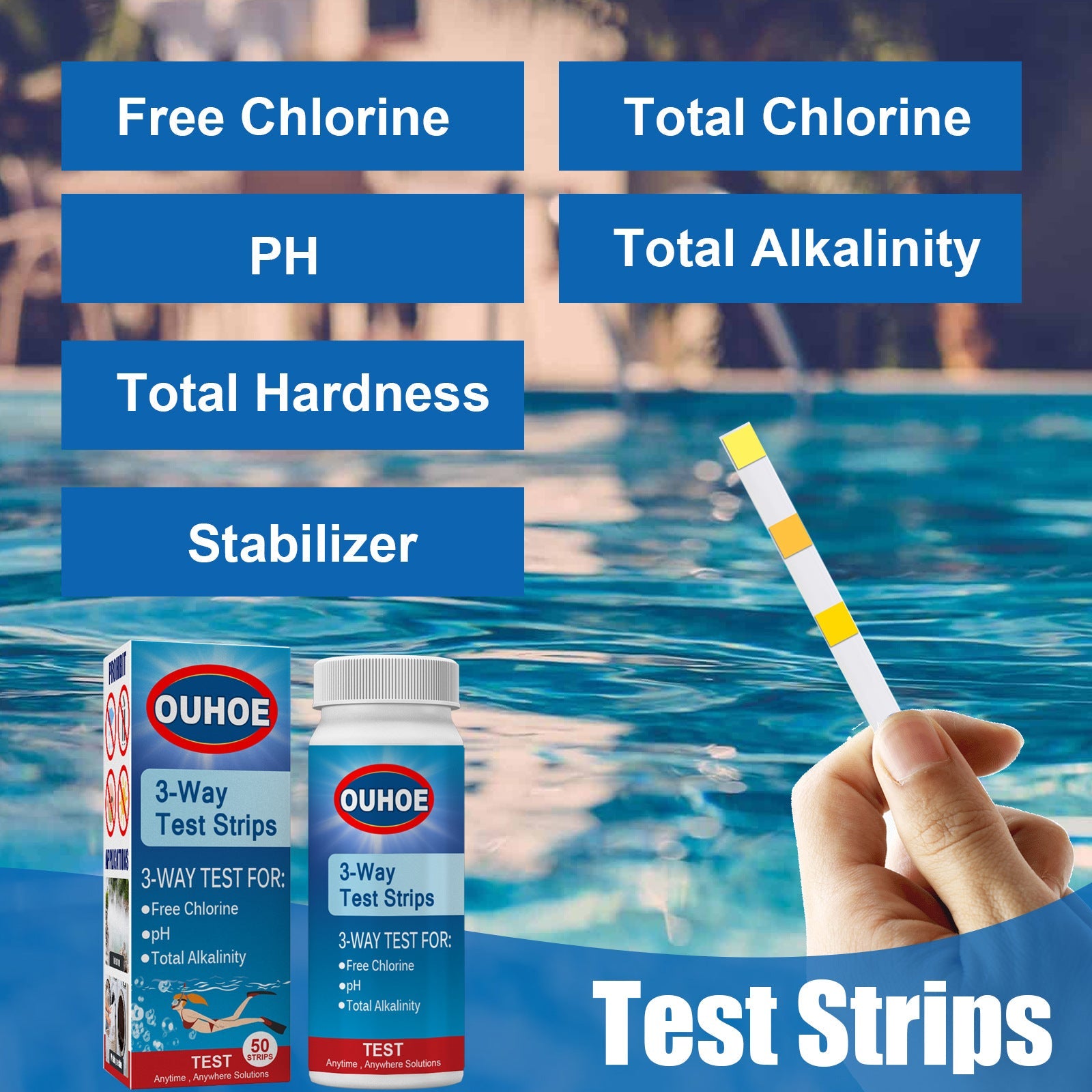3-In-1 Ph Test, Paper Pool Water Quality Total Alkalinity Hardness Pool Clean Water Ph Test Strip - Korvel